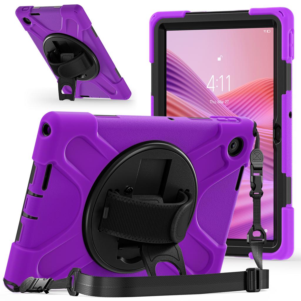 Rugged Case for Lenovo Tab 10.1 Inch 2025 K10C TB-311XU TB-311FU 360 Rotating Stand Heavy Duty Cover with Hand & Shoulder Strap