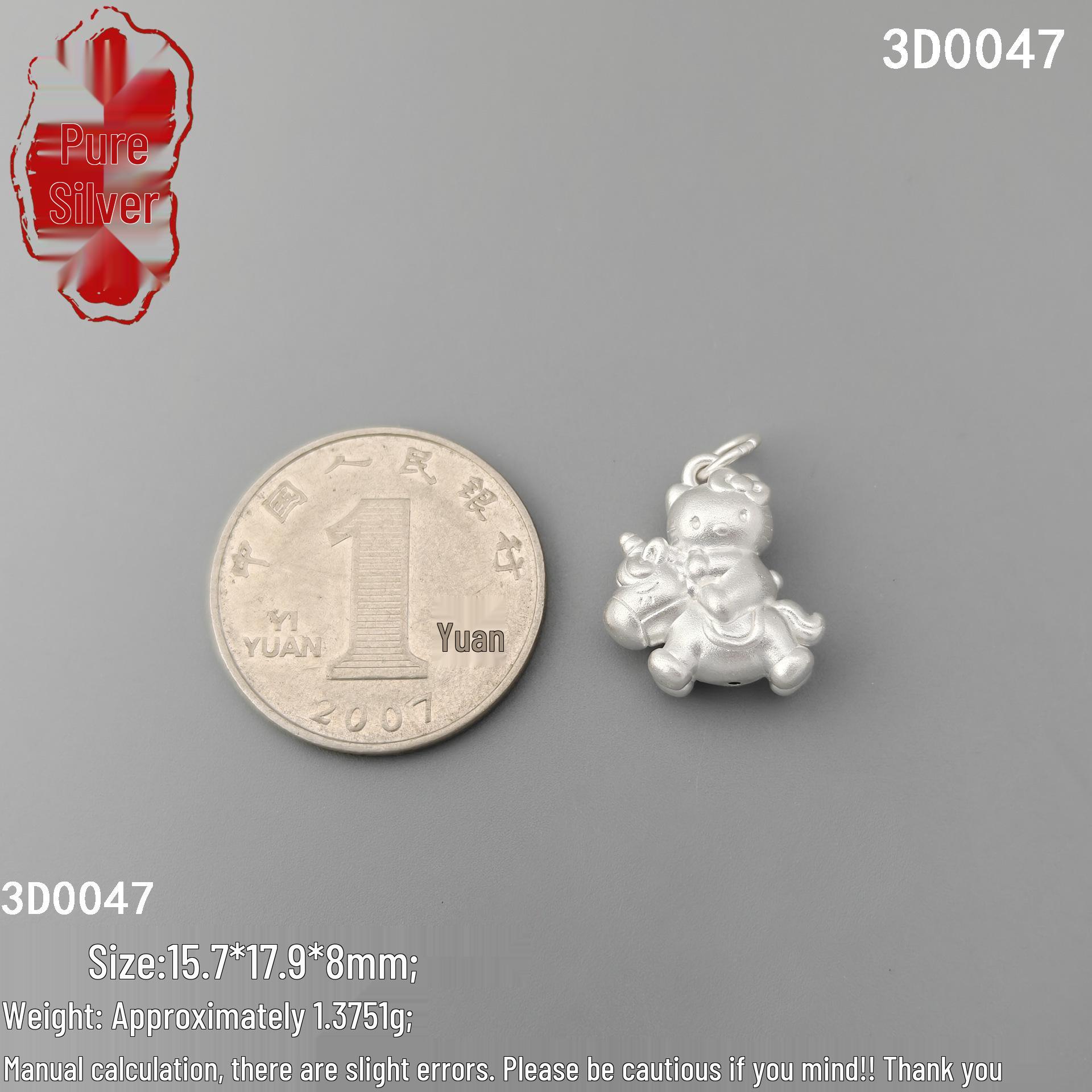 Sterling Silver 999 Cat Riding Horse 3D Unicorn Pendant for DIY Bracelet Sterling Silver 999: Single Price
