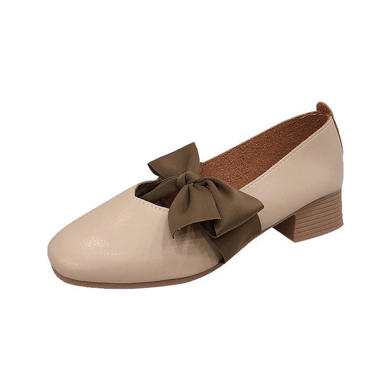 Spring and Summer Single Shoes Female Versatile 2025 New Middle Heel Bow Evening Gentle Shoes Fairy Grandma Doudou Shoes
