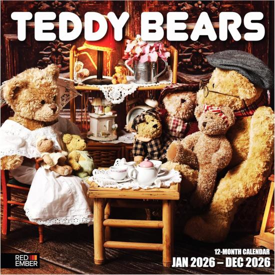 RED EMBER Teddy Bears 2026 Wall Calendar 12 Month | 12 x 24 Open | Thick & Sturdy Paper | Holiday Gift | Cute Kids Calendar 2026