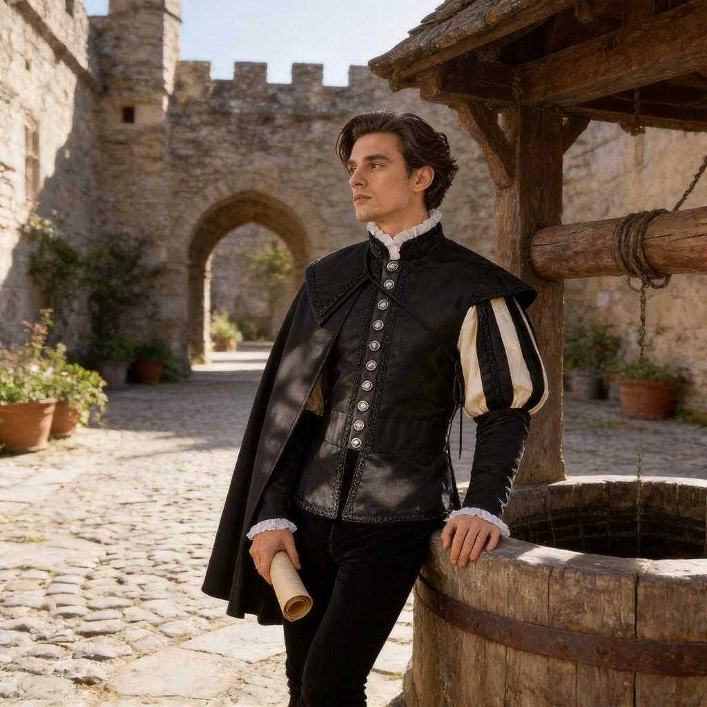 Medieval Renaissance Mens Black Long Robe With Cloak For Formal Events