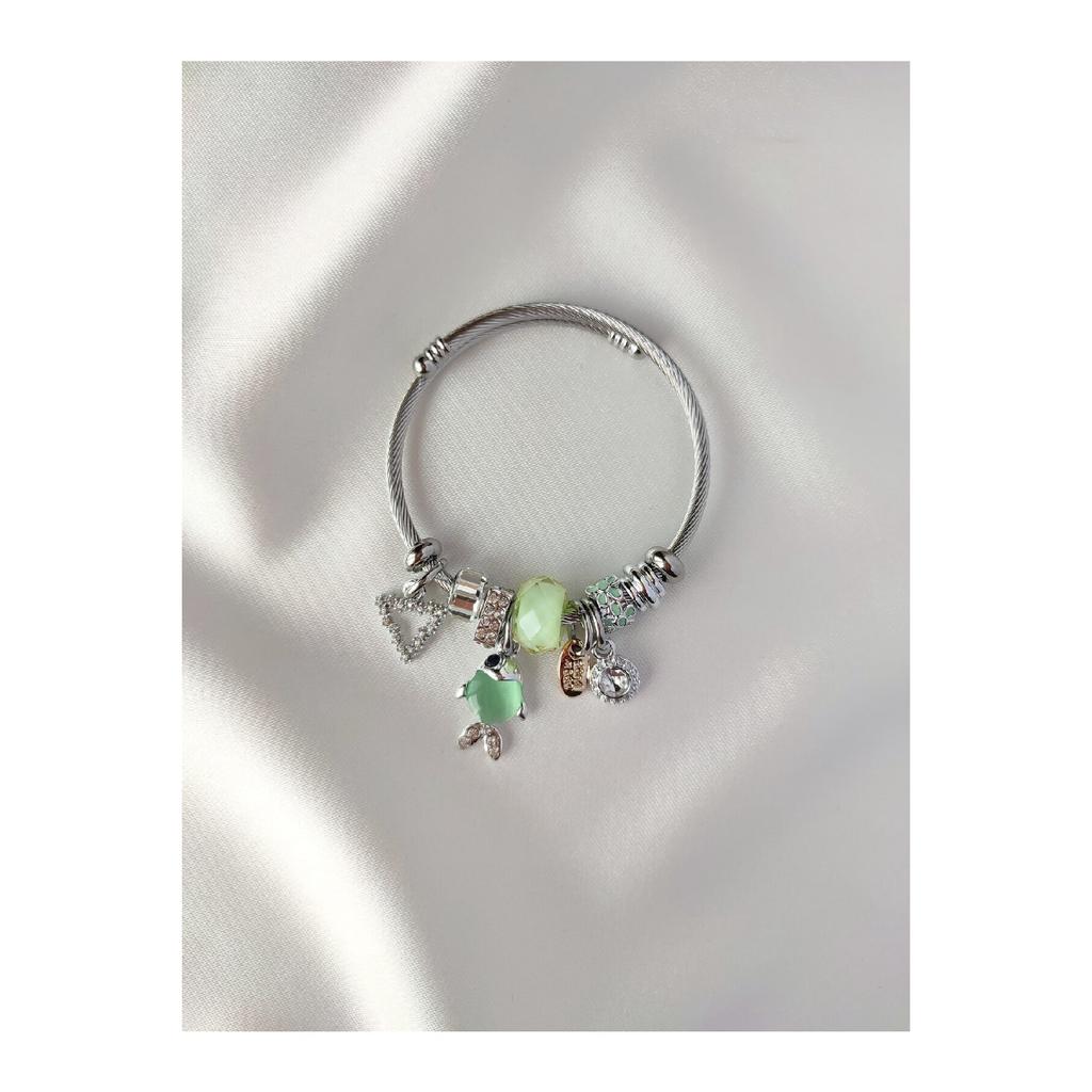 White Steel Bracelet With Charm And Fish