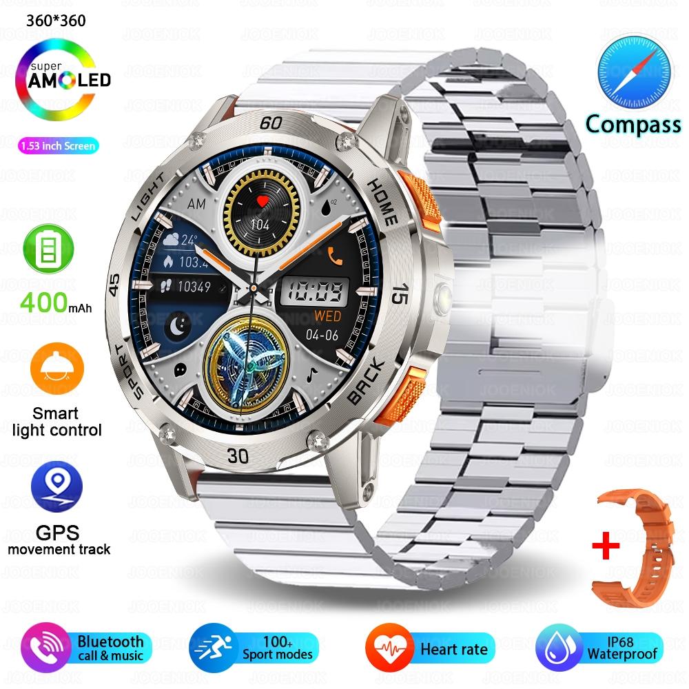 New Outdoor Military Smart Watch Men 1.53" AMOLED Screen IP68 Waterproof Compass Bluetooth Call Sports Bracelet