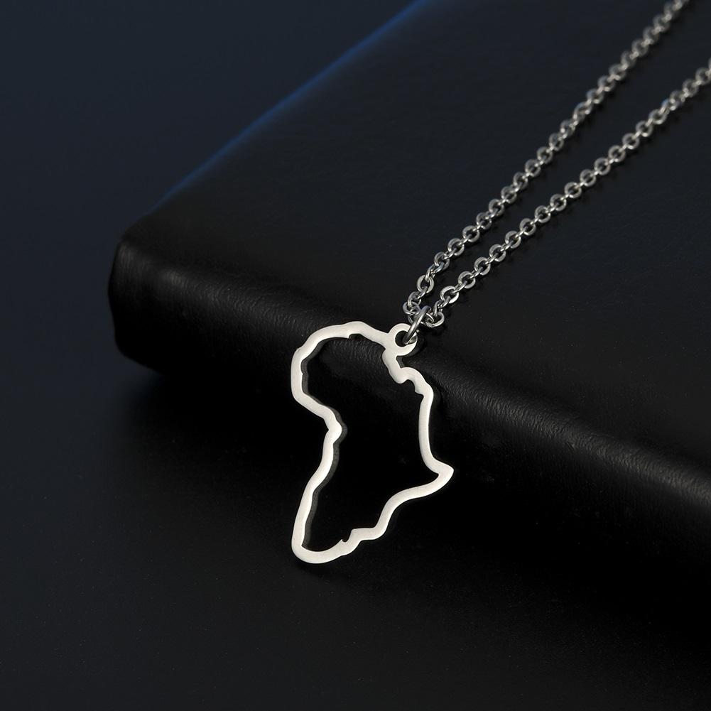 My Shape Africa Map Necklaces for Women Men Stainless Steel South African Map Pendant Chain Choker Hollow Map African Jewelry