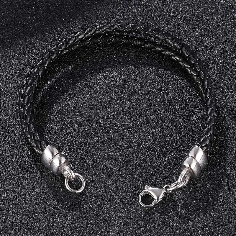 Black Double Leather Chain Charm Bracelet Fits Lobster Clasp Bracelets For Women Lover Jewelry Gift BB1092