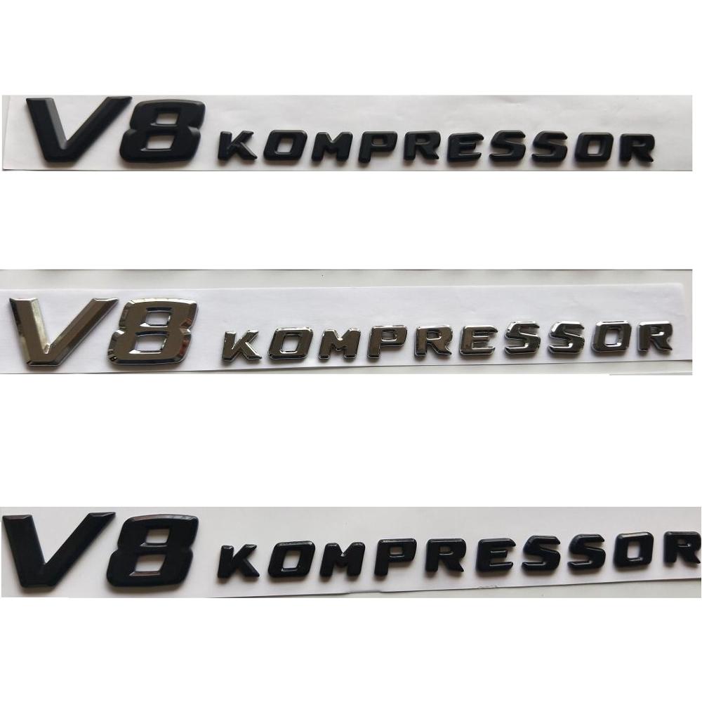 

For Mercedes Benz AMG Chrome Black Letters V8 KOMPRESSOR Trunk Fender Emblem Symbols Badges Sticker Gloss Black