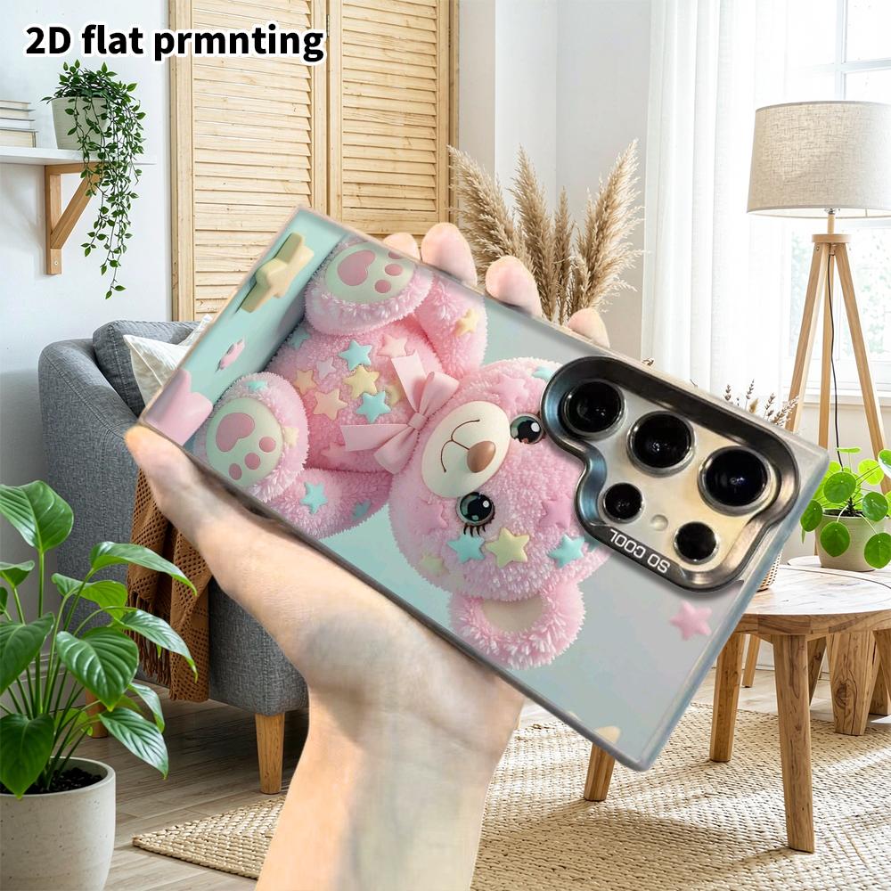Phone Case: 2D Flat Samsung Galaxy A34 A35 M05 M06 S20 S22 S21 FE Plus 5G Protective Case, Couples Style, Star Pink Bear, Christmas and Halloween Gift