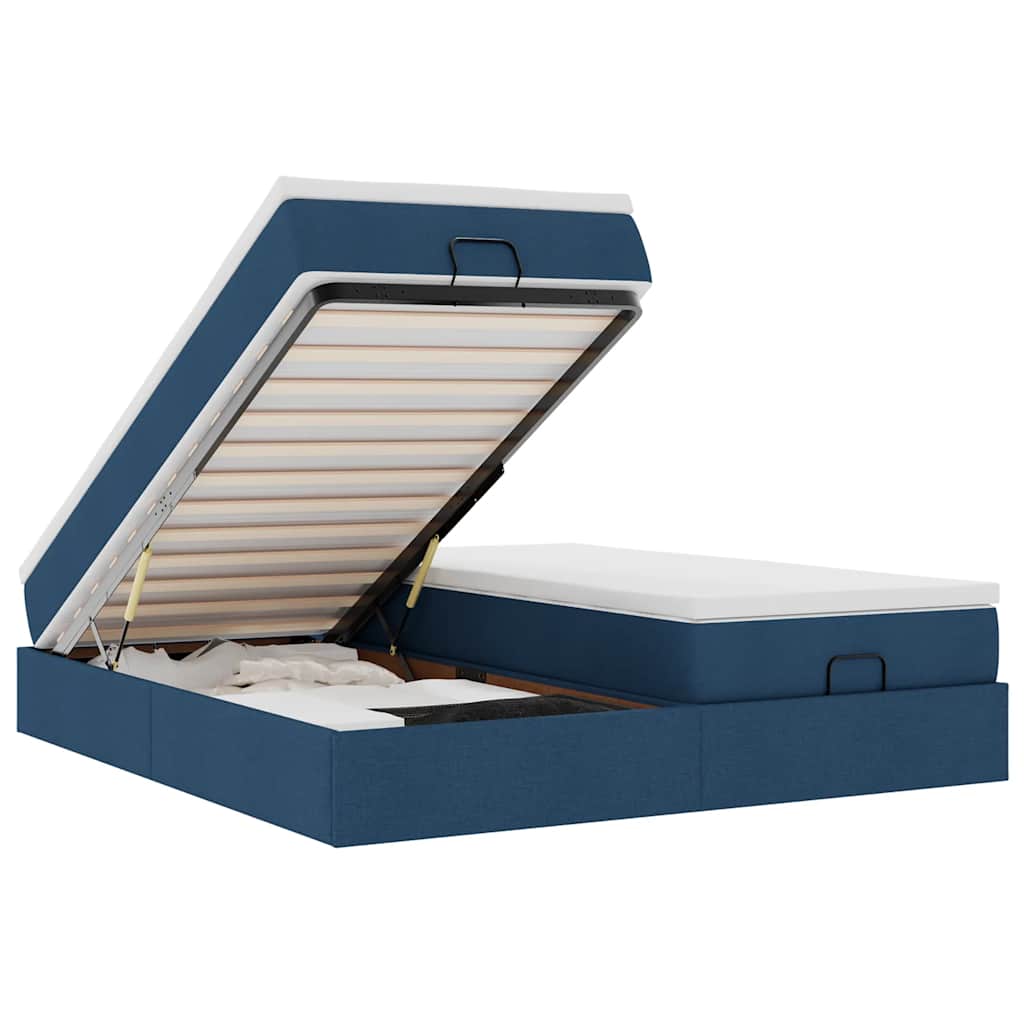Ottoman Bed with Mattresses Blue 200x200 Cm Fabric