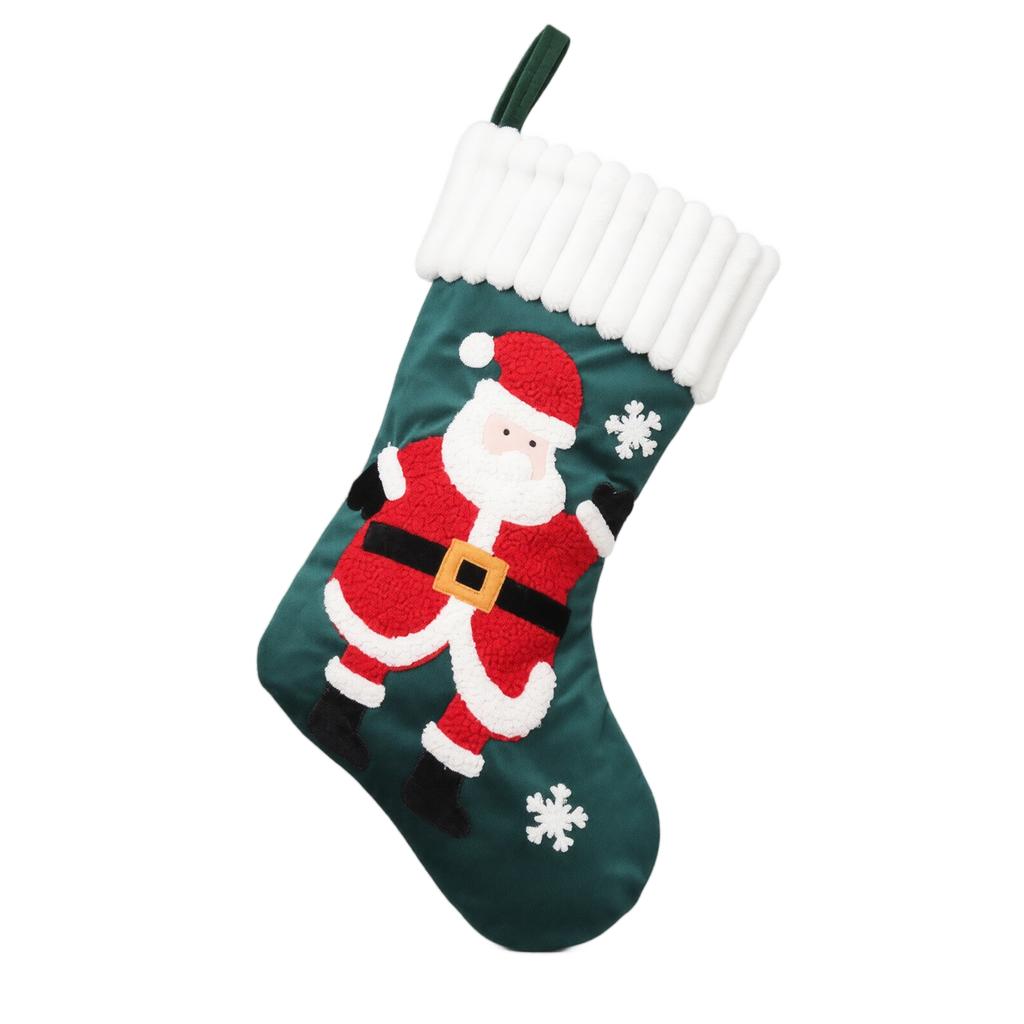 Christmas Stocking with Applique Embroidery, Large Gift Bag for Fireplace Decor