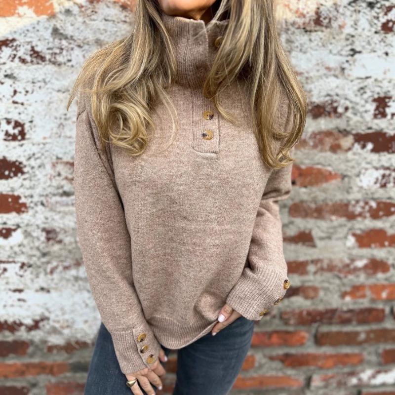 Women S Stand Collar Loose Fit Long Sleeve Solid Color Casual Sweater