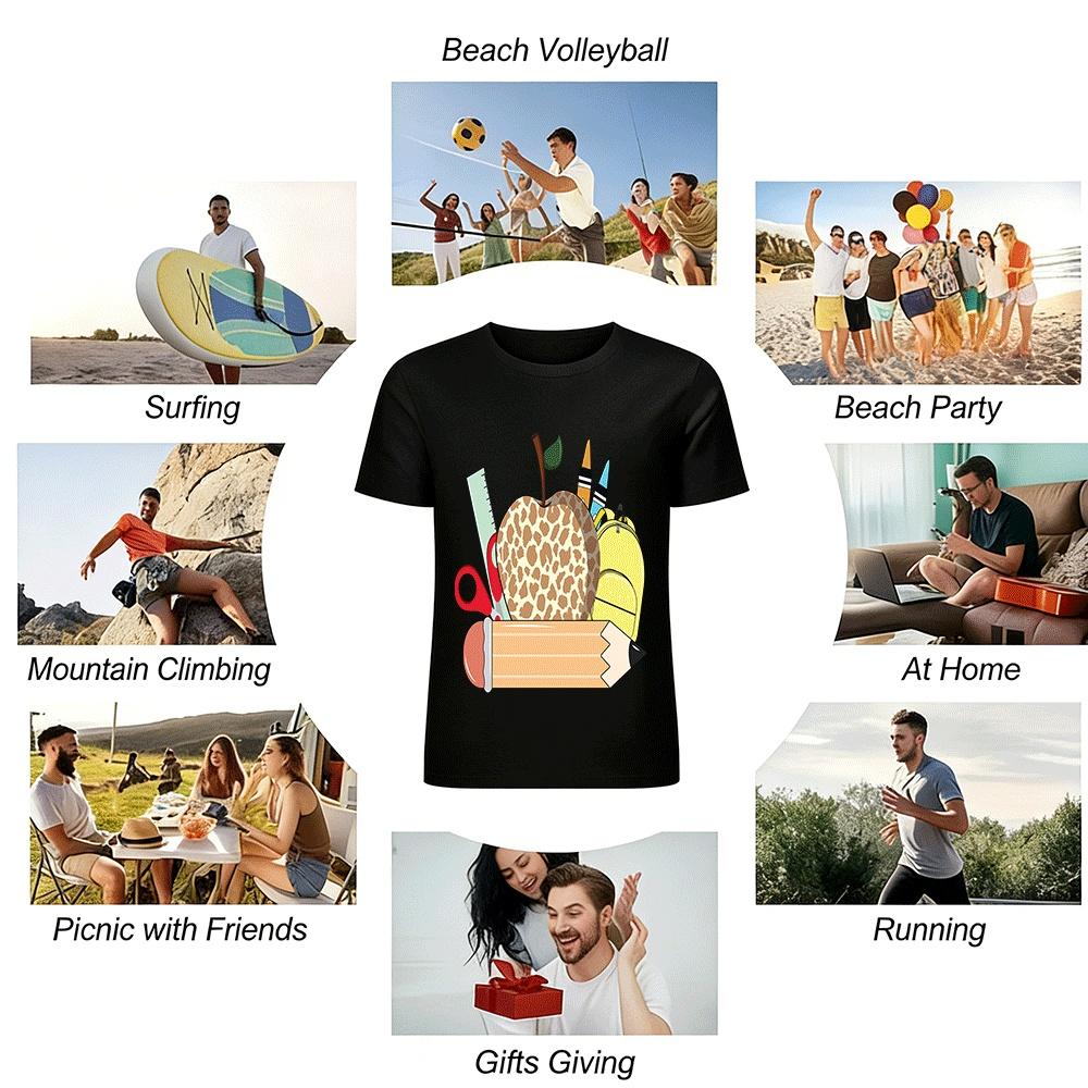 Leopard Print Apple Stationery Graphic Kids' Top Pure Cotton T-shirt