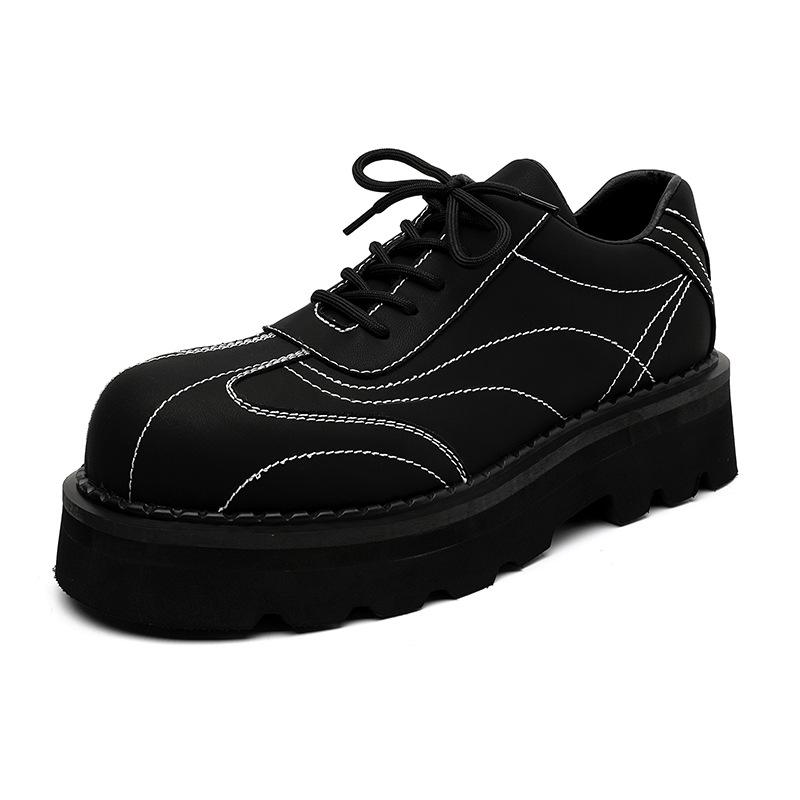 

2024 года выпуска, туфли Дерби на толстой подошве, мужские, высококачественные, матовые, нишевые, с большим носком, кожаные туфли, британские, пригородные, подошва Muffin 8010-R 38 чёрный