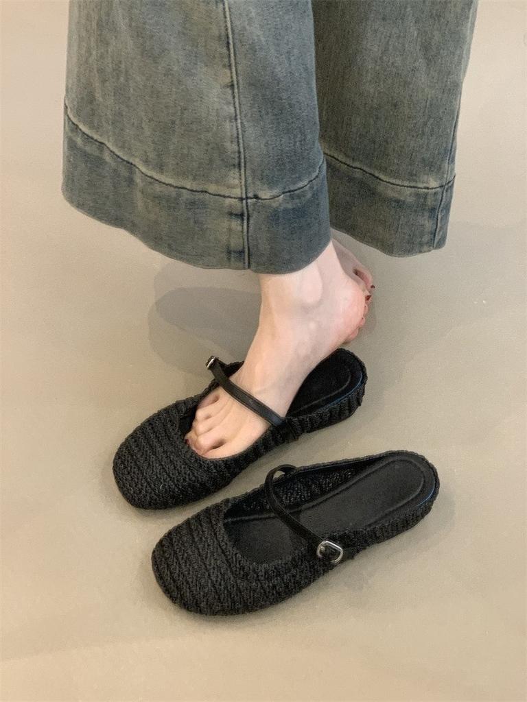 Urlaubsstil Retro gewebte Tasche Kopf halb schleppen 2025 kleine Mann Innenhöhenerhöhung Wort Mary Jane Schuhe