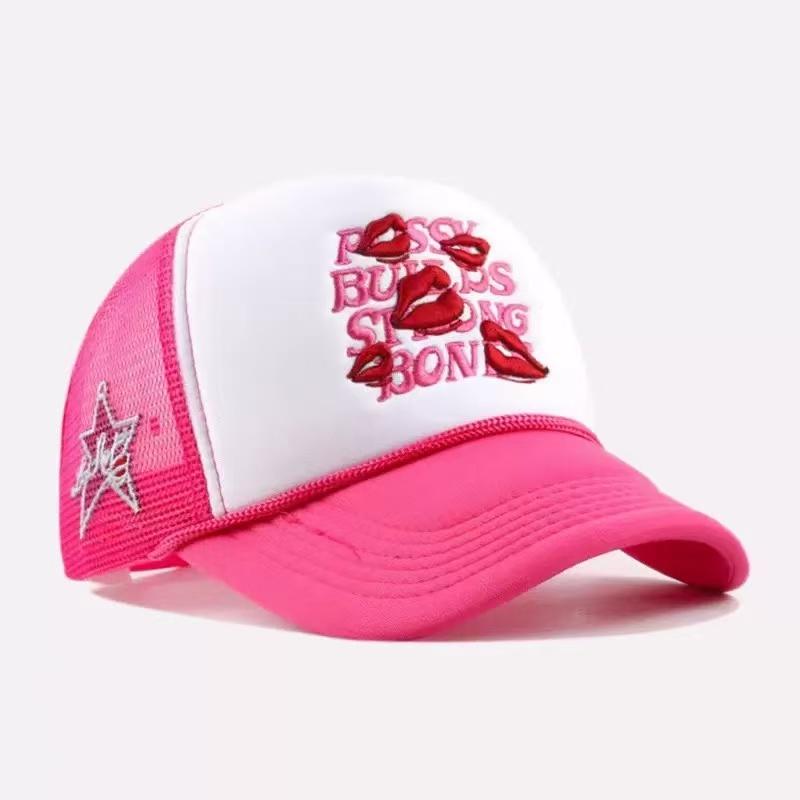Red lip, wide brim, multi-color letter baseball cap, sunshade, breathable, casual baseball net cap for truck drivers
