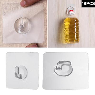 10Pcs Max 15KG Transparent Seamless Adhesive Strong Sticking Wall Hanger Hook CLE
