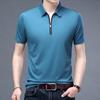Herren Sommer Solide Dünne Revers Reißverschluss Kurzarm Solide Kurzarm T-Shirt