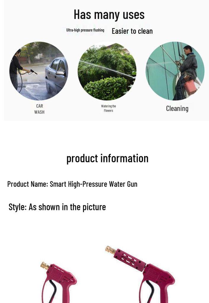 Stainless Steel High-Pressure Car Wash Water Gun with Anti-Tangle Design and Ceramic Valve, Pressure Resistant up to 350 kg.