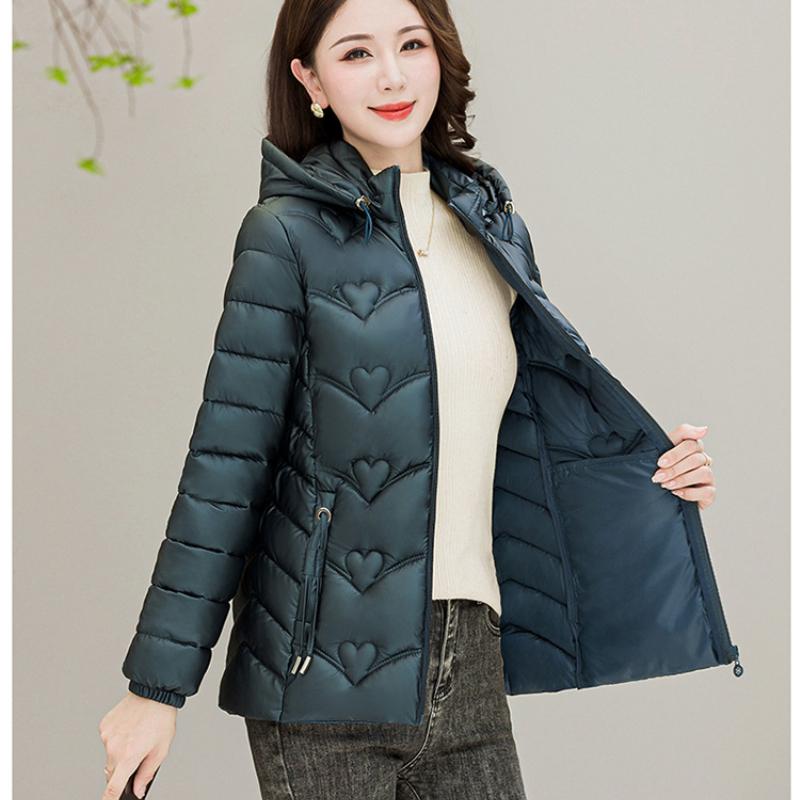 Damenjacke für Herbst und Winter, einfarbig, mit Kapuze, schmale Passform, dick, warm, kurz
