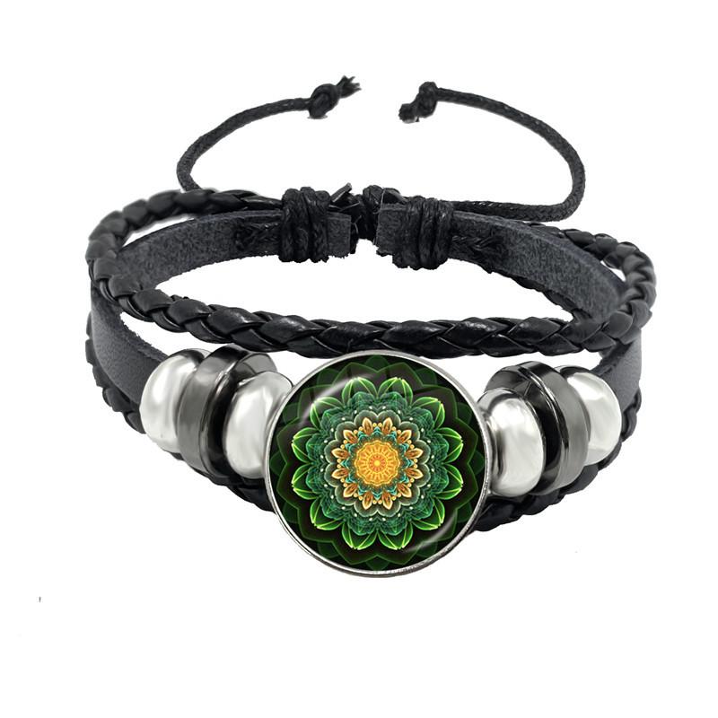 Vintage Om Yoga Chakra Mandala Snap Button Leather Bracelets Classic Flower of Life Tree Adjutable Leather Bangle Jewelry