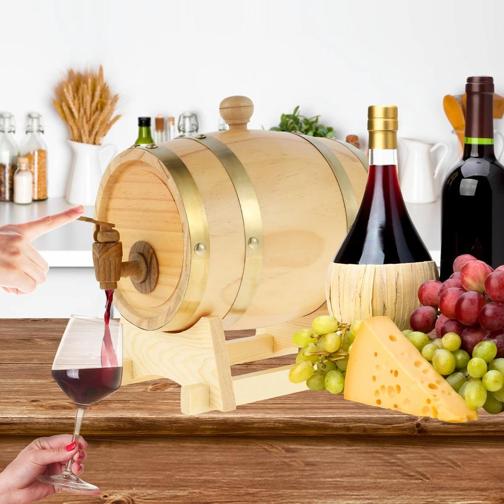 1.5L Vintage Wooden Timber Wine Barrel for Whiskey Rum Port Wood Beer Barrel Sealing Brandy Bucket Dispenser Wine Storage