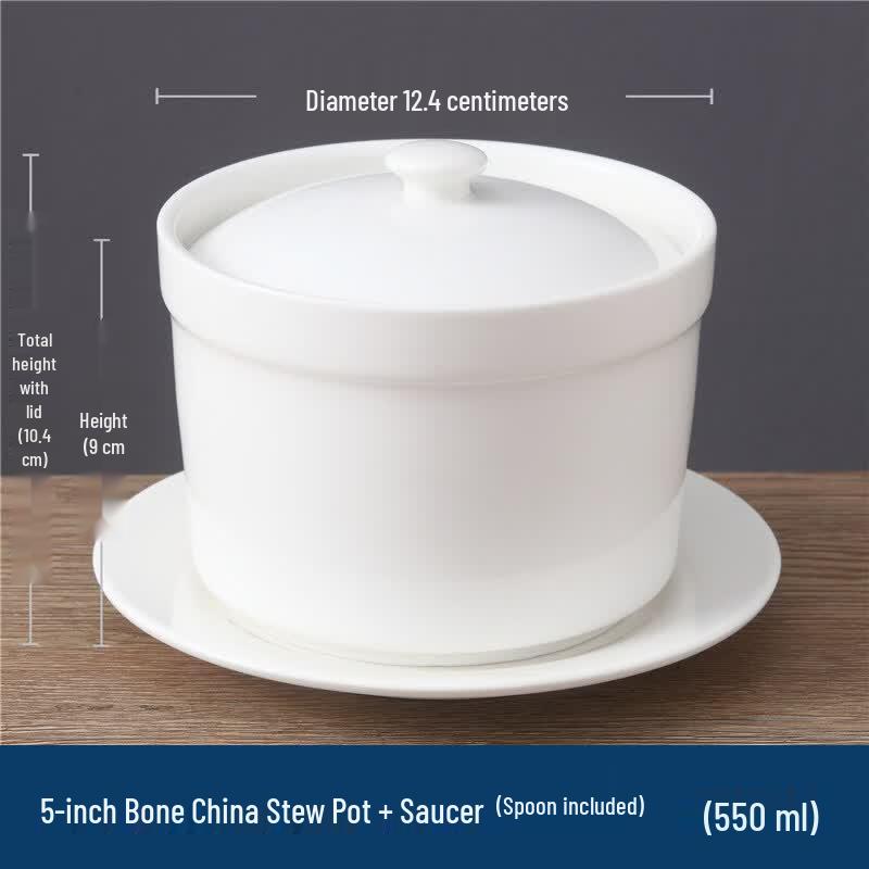 Ruhan 5-inch Pure White Bone China Stew Pot Set
