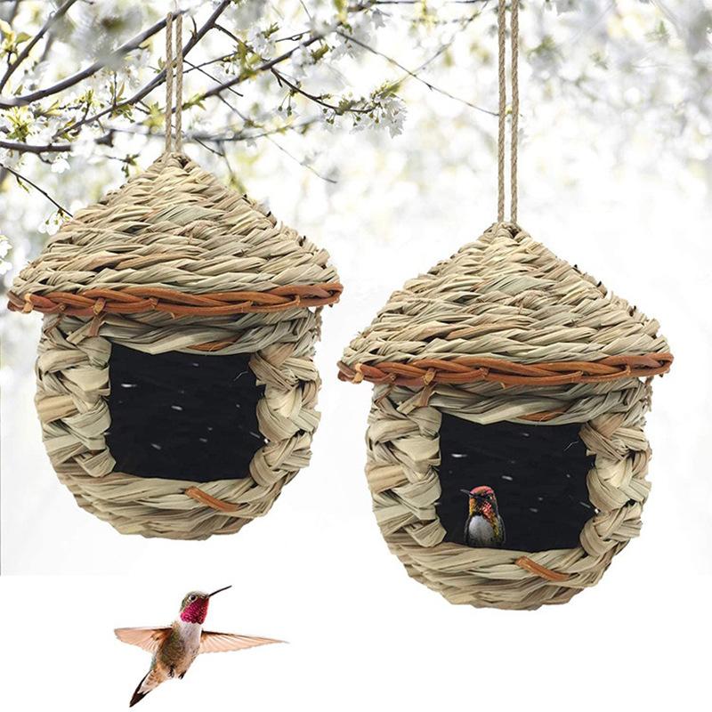 Birds Nest Outdoor Hand-Weaved Decorative Bird House Bird Cage Shelter Weaved Hanging Parrot Nest Creative Handmade Bird Cage