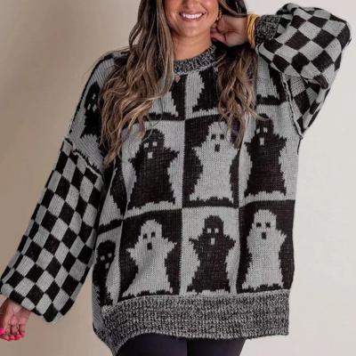 Mode Vintage Halloween Lockere Pullover Damen Pullover Herbst Winter Langarm O-Ausschnitt Übergröße Pullover Frau Elegant Druck Lässige Jumper 25367