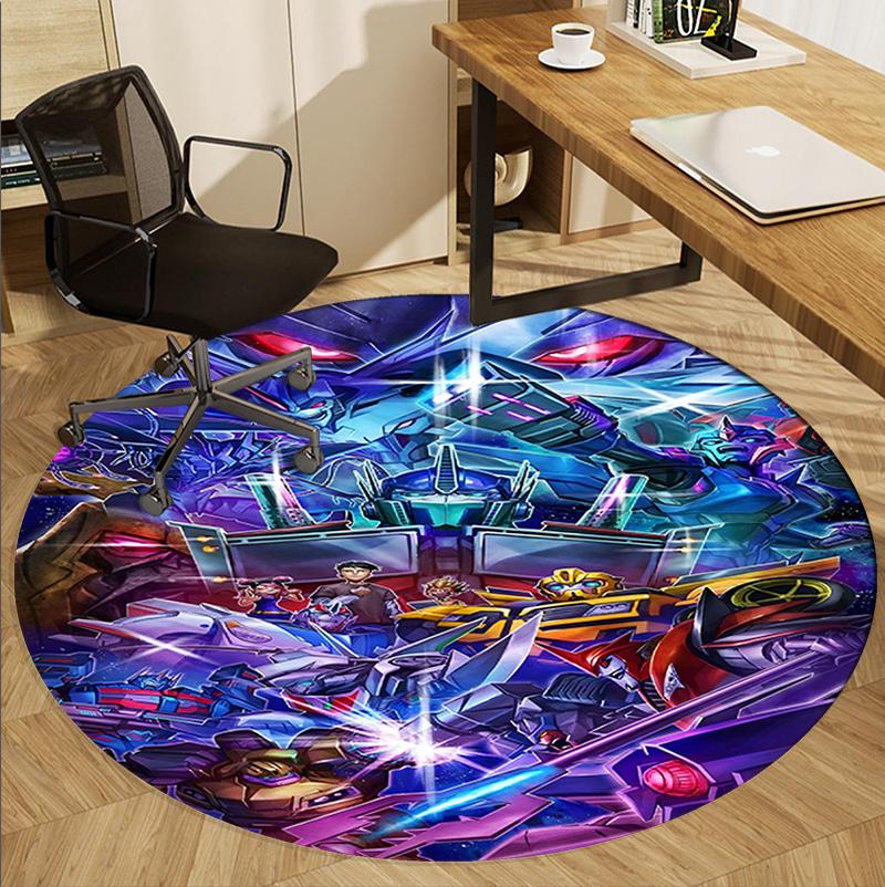 Transformers Pattern Round Rug, Indoor/Outdoor Mat, for Picnic, Gameroom, Bedroom, Office, Living Room, Home Decor Carpet, Birthday Gift