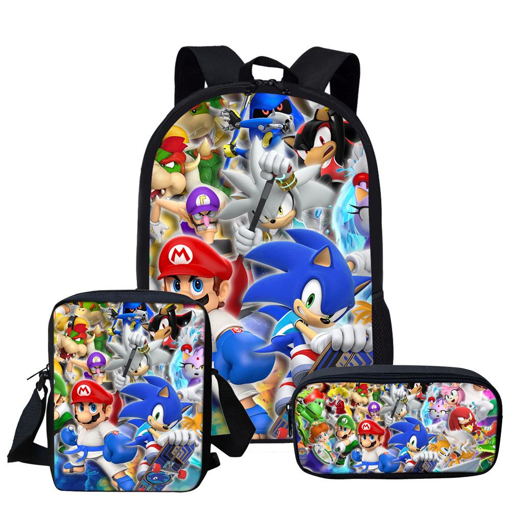 Set Zaino Cartone Animato Mario 3-in-1 Zaino per Studente per Laptop Borsa a Spalla Astuccio Zaino Scolastico per Bambini