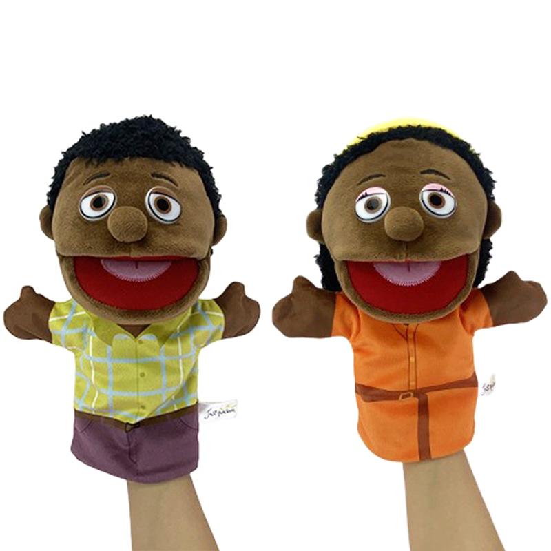 1/2/6pcs Black Skin Family Member Hand Puppet Open Mouth Stuffed Glove Role Play Toy Story Telling Prop Mom Ventriloquist Muppet