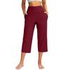 women's High Waist Solid Color Capris Wide Leg Pants Casual Pocket Yoga Cropped Trousers