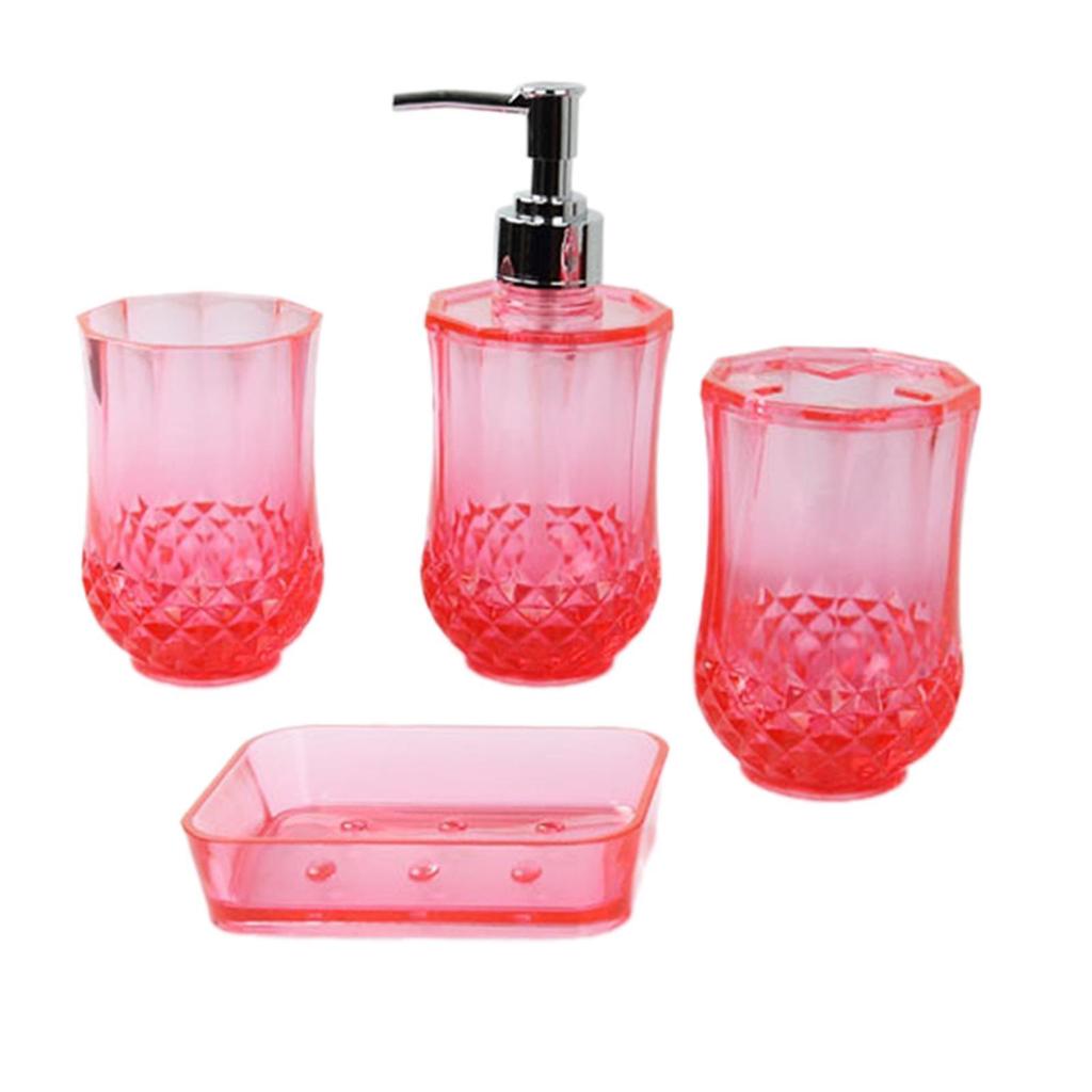 4 Pieces Toothbrush Holder Soap Dispenser Apartment Essentials Acrylic Soap Dish Bathroom Accessories Set for Countertop