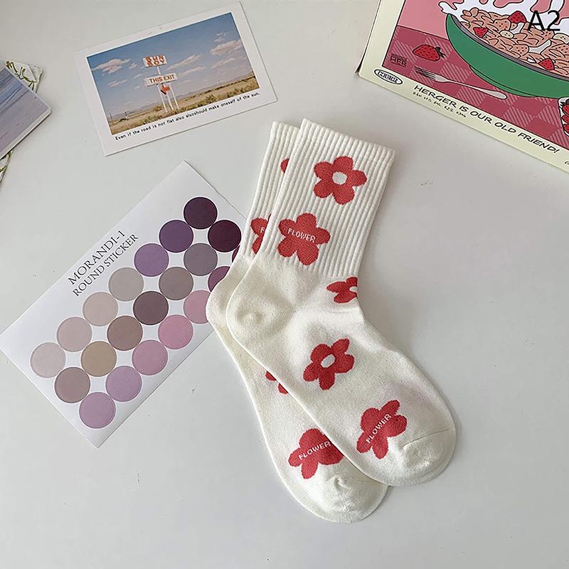 Pink Flower Women Socks  Cute Sweet Harajuku Cotton Socks Casual Korea Japanese Kawaii Girls Calcetines
