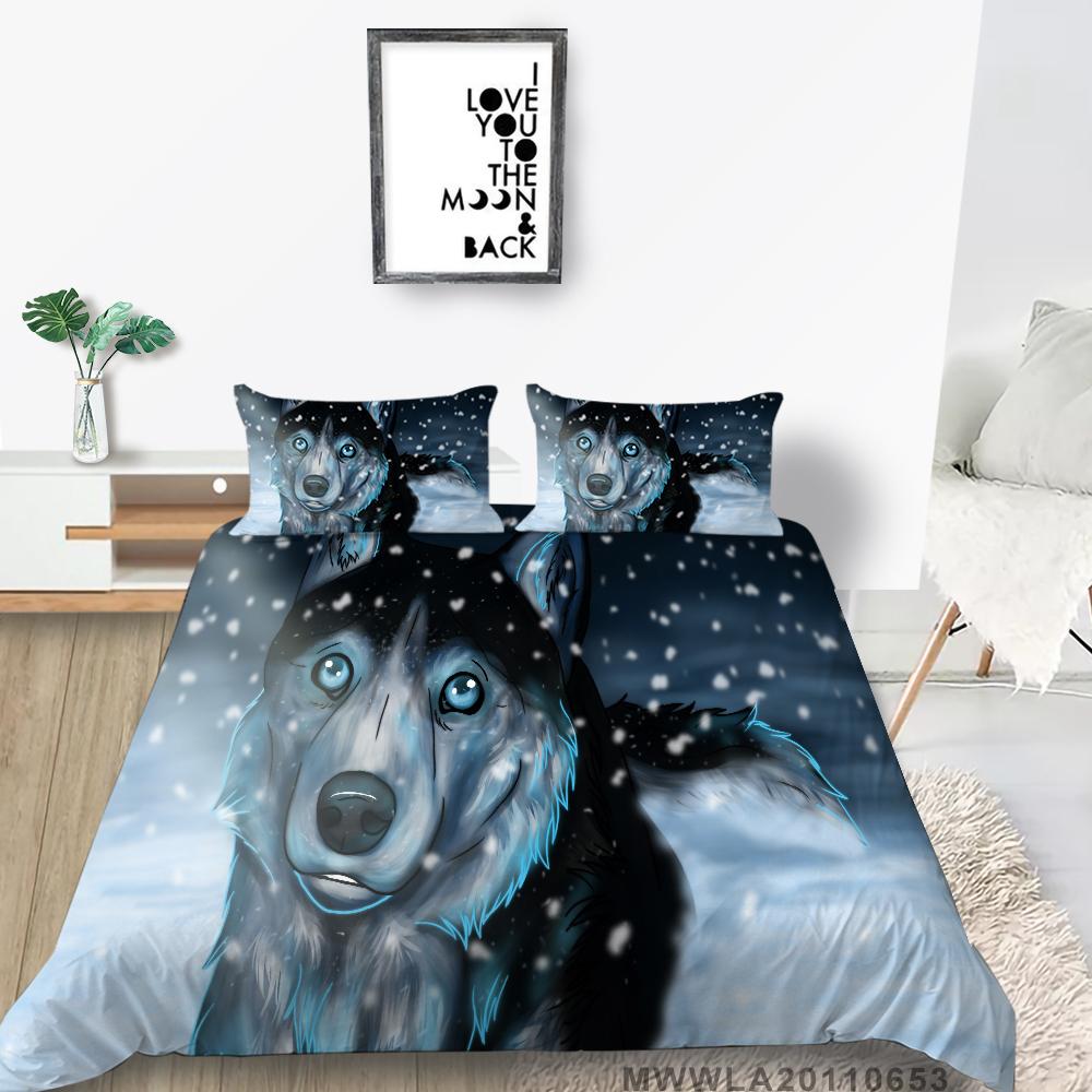 Set de cuvertură de pat cu imprimeu 3D cu lup, de lux, pentru fetiță, bărbat, pentru adulți, cu două paturi duble, cu aer liber