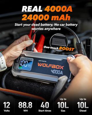 MV24 4000A Jump Starter, 12V 24000mAh Portable Battery with 65W Charger & LED Display