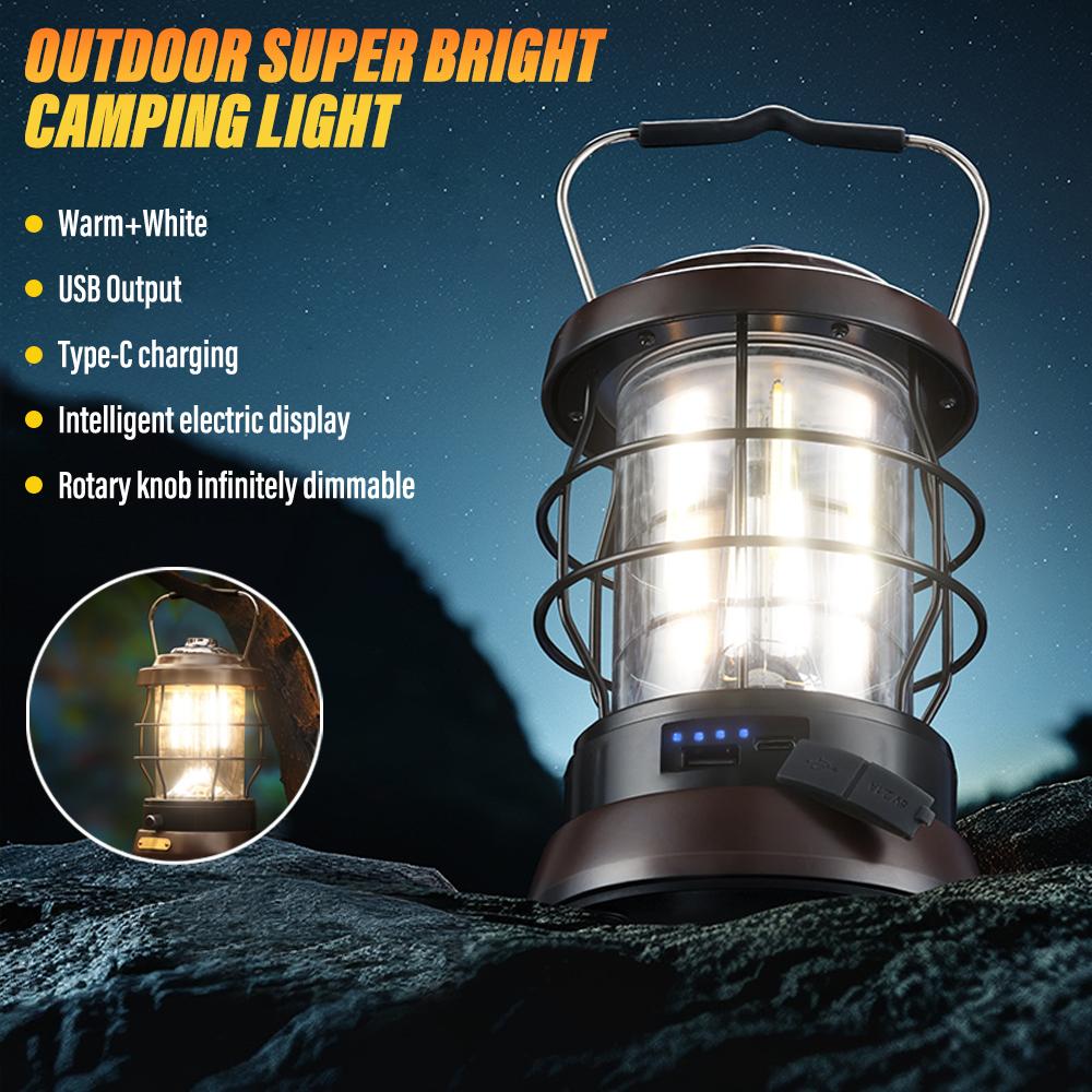 Super bright SMD portable light Rechargeable lantern Outdoor searchlight Portable camping light with warm light + white light
