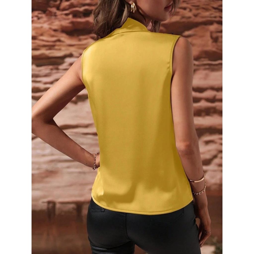 Women's Spring and Summer Sleeveless Satin Shirt Pleated Vest New Sexy Shirt