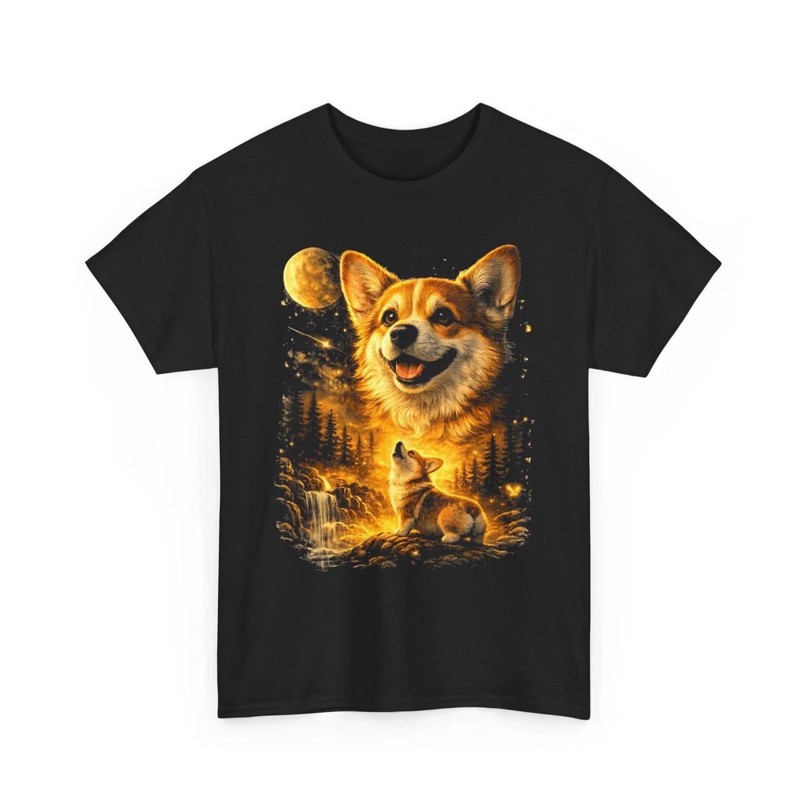 Corgi Howling at The Moon Shirt, Mystical Dog Art Lovers Women Men Shirt S