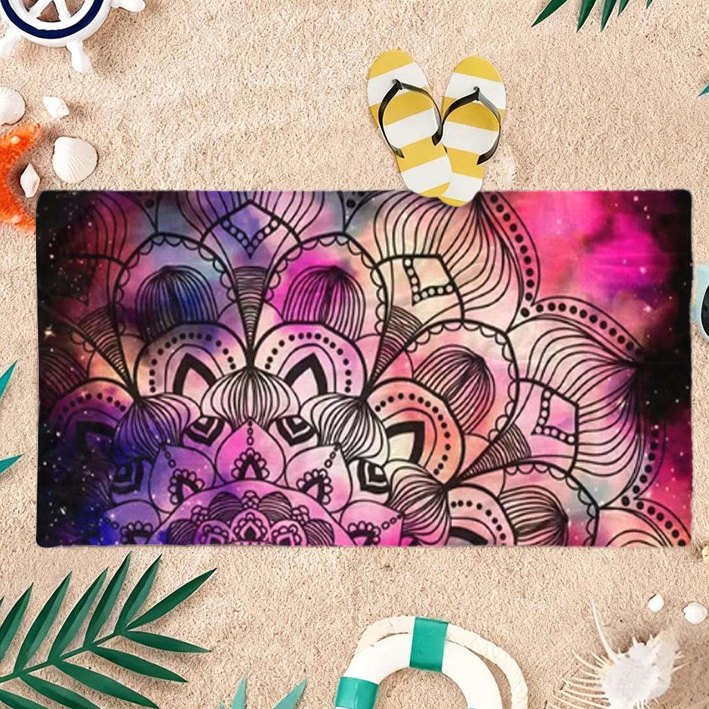 Mysterious Datura Flower Design Beach Towel Purple and Pink Color Scheme Quick-drying Suitable for Beach Pool Gift for Friends