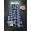 Eean summer sports thin fitcl ice silk navy blue casual plaid pants men's straight pants comfortable American versatile