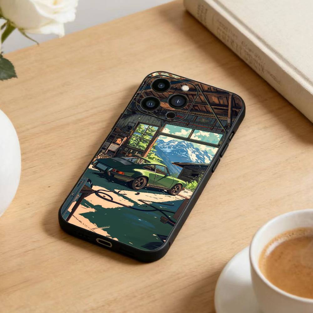 Car Sport Cool Phone Case For iPhone 16,15,14,13,12,17,Pro Max,Plus Silicone Black Case