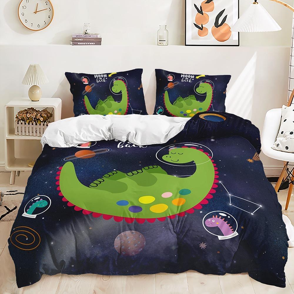 Cartoon Animal Bedding Set Children's Teen Duvet Cover Pillowcase with Dinosaur Pattern Boys Single Double King Queen, 2/3 Pieces