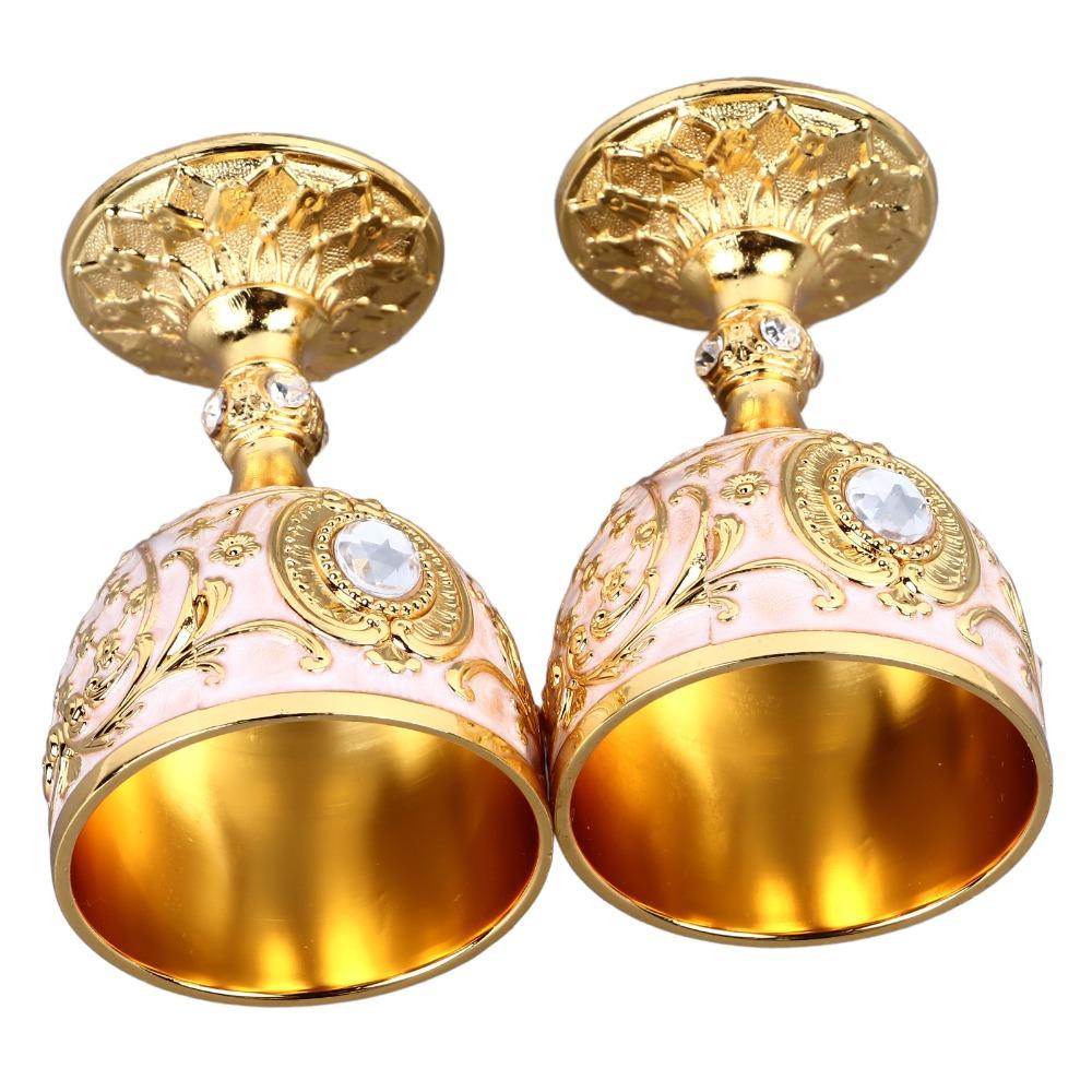 2PCS Small Zinc Alloy Goblet Gold White Retro Metal Cup Vintage Goblet  Party Drinking