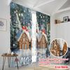 2pcs,2D plane printing Pattern Curtains Gingerbread Houses Christmas Snow (2) Versatile Polyester Fabric (without rod) Versatile