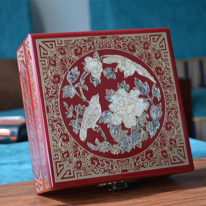 Vintage Filigree Jewelry Box with Copper Wire Inlaid Shells High Gloss Piano Lacquer Pingyao Polished Lacquerware