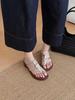 Summer Vacation Style Metal Buckle Thick Heel Toe Sandals Thin Strap Toe Open Toe Wear Cool Slippers Women