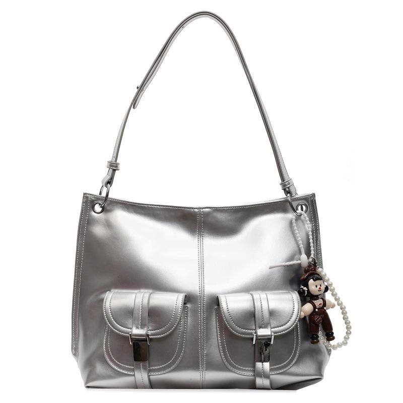 

Модная сумка-тоут большой вместимости Женская новая сумка Многокарманная сумка на плечо no pendant серебряный