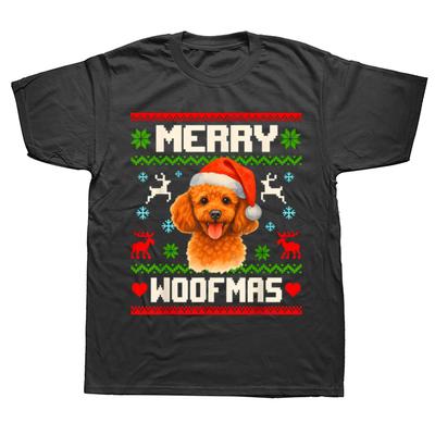 Funny Poodle Dog Christmas Pet Dog Lover Xmas T Shirts Men Cotton Humor Streetwear Tee Shirt Short Sleeve Unisex Loose Clothing