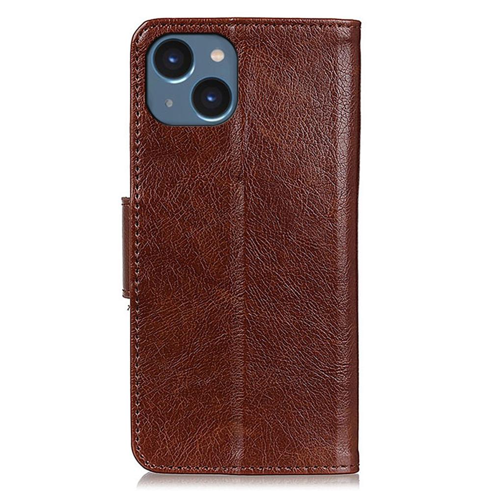 Phone Case for iPhone 15 Plus Split Leather Nappa Texture Cover with Stand Wallet