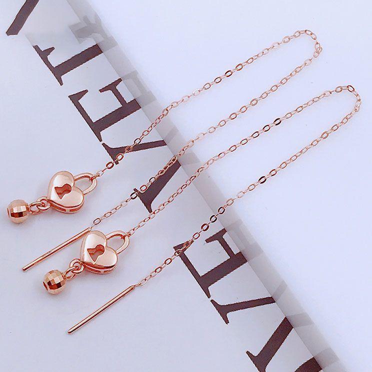 Pure Purple Gold Plated Rose Gold Temperament Trend Love Lock Niche Medium And Long Earphones